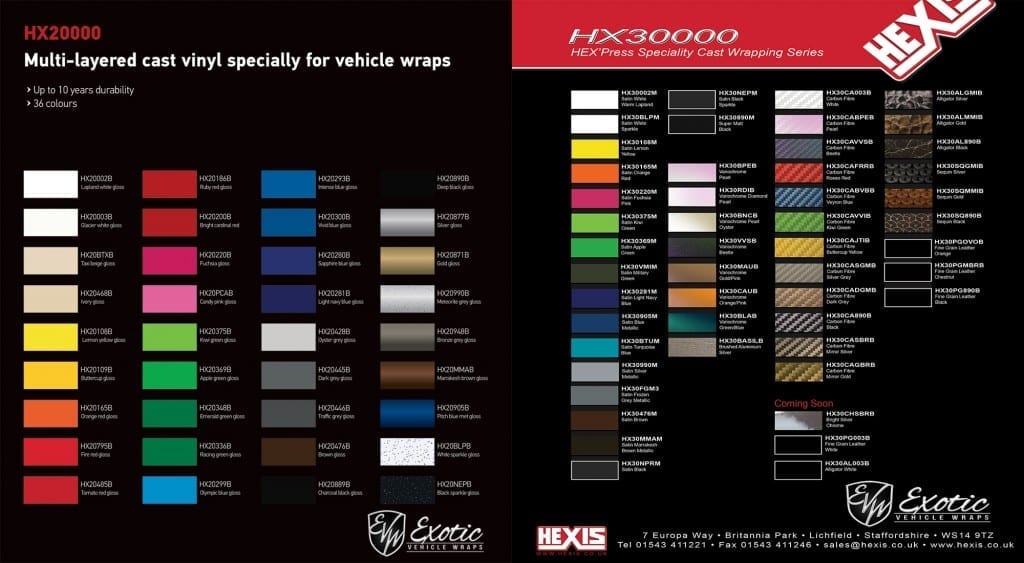 vehicle wraps car wraps and vinyl wraps hexis vinyl wrap color chart
